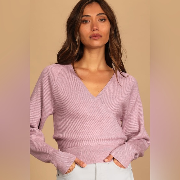 Lulus Sweaters - Lulu's Cuddlesome Light Purple Ribbed Surplice Sweater Top WORN ONCE